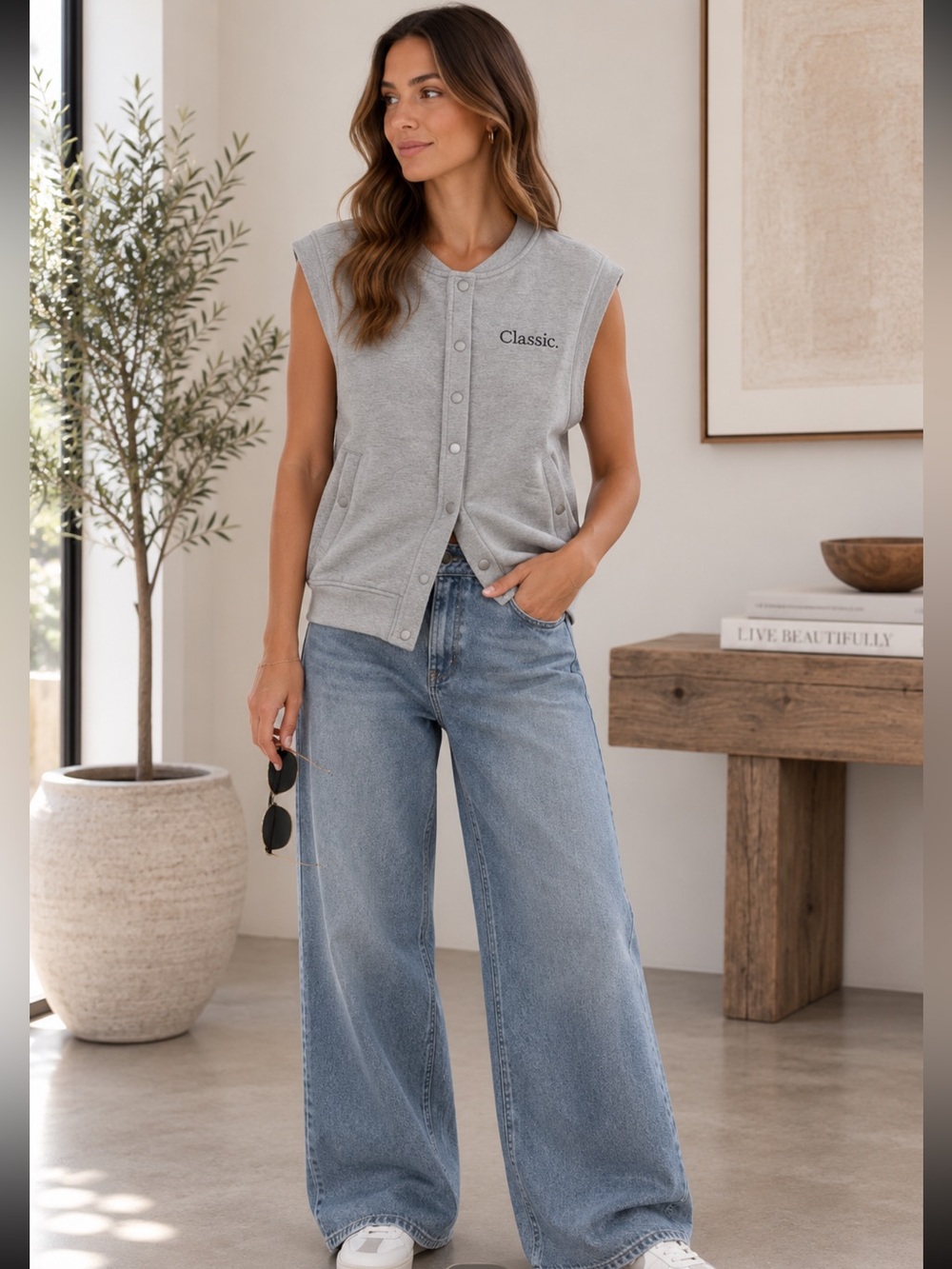 ShopEvelynne Gray Sleeveless Snap-Front Vest